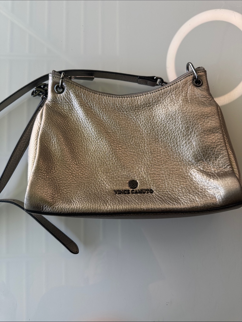 Vince Camuto Metallic Pewter Leather crossbody Bag